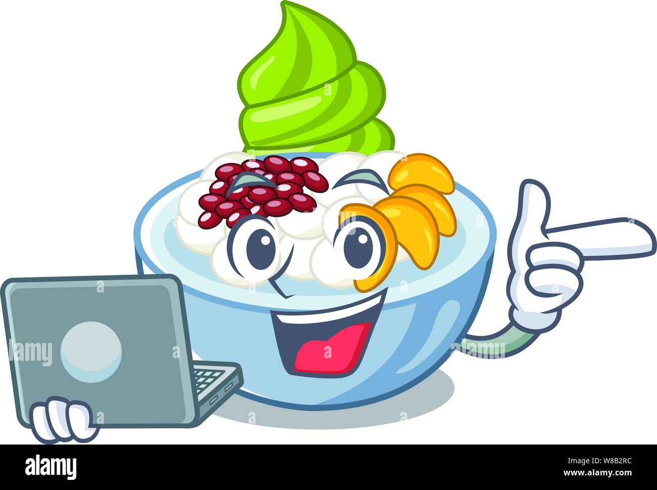 Mit laptop anmitsu ist in Cartoon Schüssel serviert. Stock Vektor