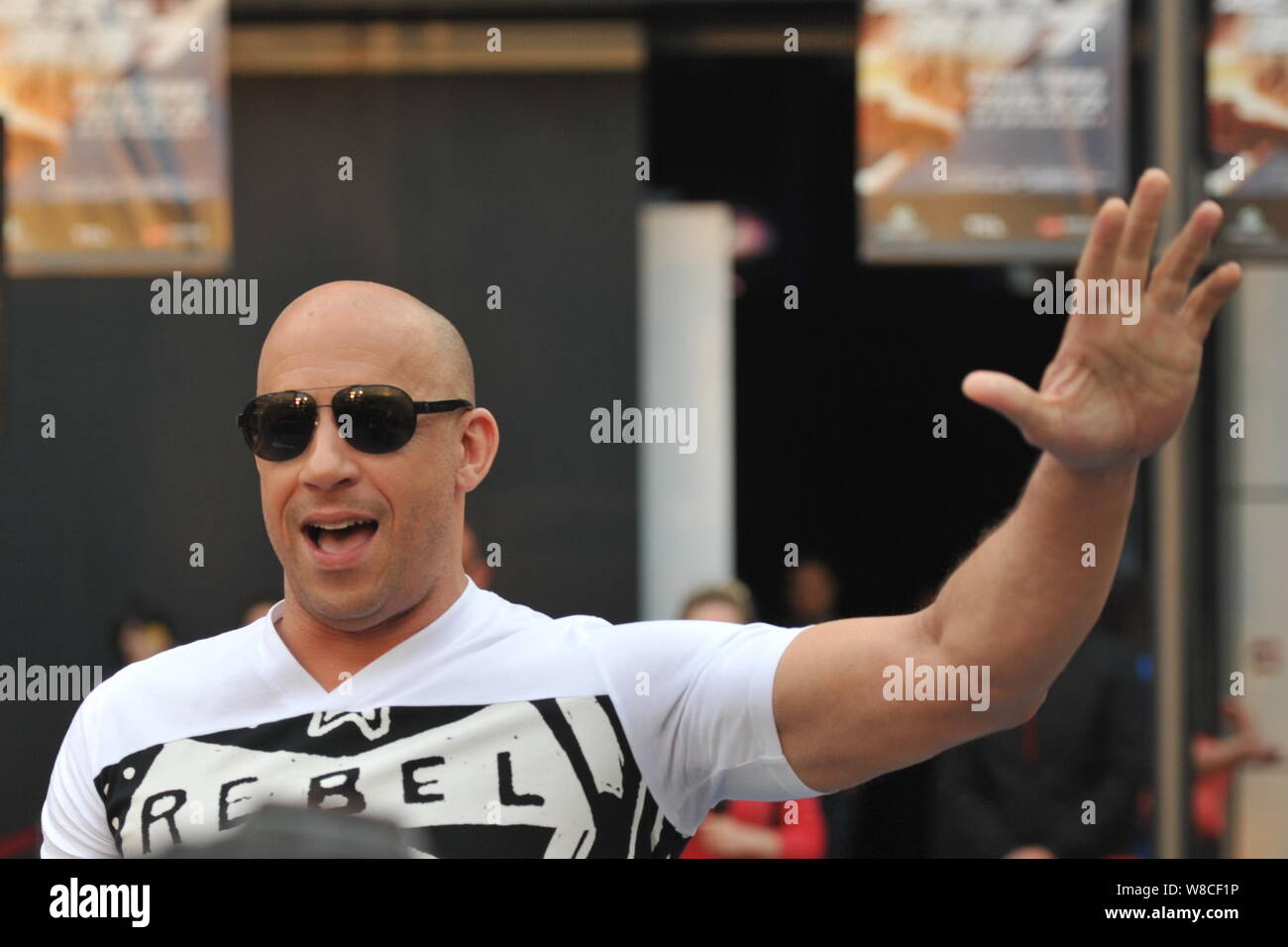 Amerikanischer Schauspieler Vin Diesel kommt für eine Premiere für seinen Film "Furious 7' in Peking, China, 26. März 2015. Stockfoto