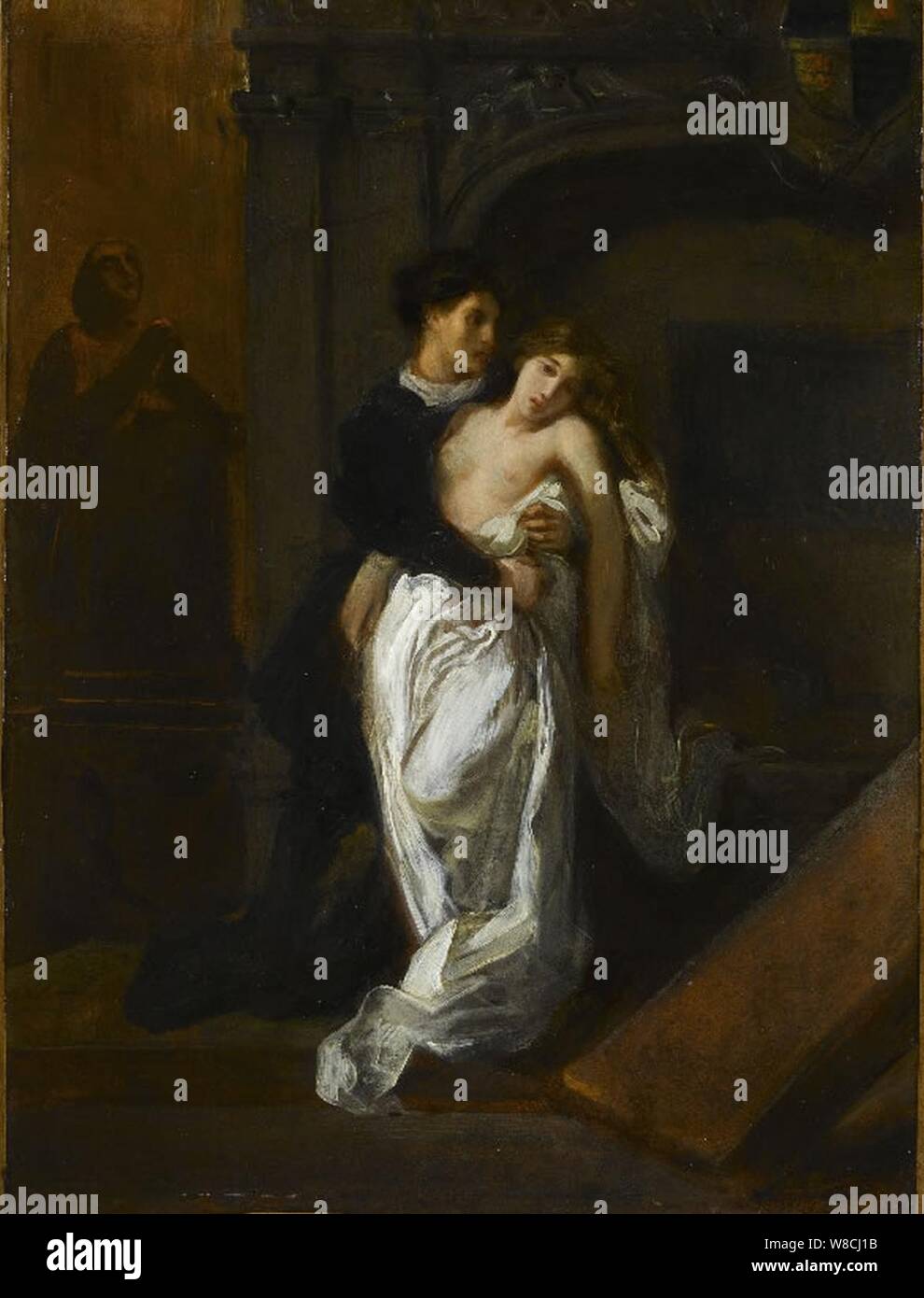 Romeo und Julia in der Gruft der Capulets von Eugène Delacroix. Stockfoto