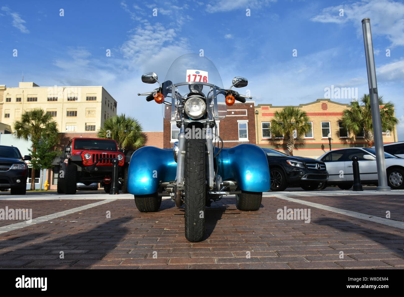 Diese Bilder eines Harley Davidson Trike wurden an den Cruisin' Winter Haven, Florida monatliche Auto Show im Mai 2019 übernommen. Stockfoto