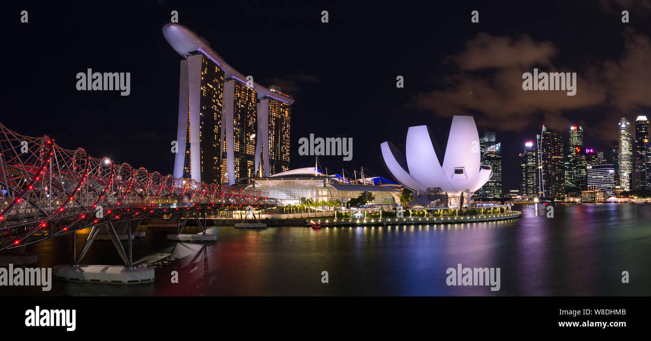 Panorama der Nacht Singapur Stockfoto