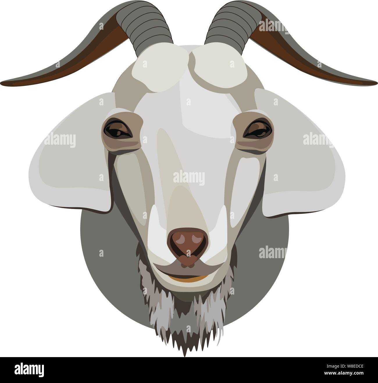 Aus weiße Ziege Kopf mit Hörnern ffloppy Ohren lange Schnauze Lächeln und einem Bart Stock Vektor