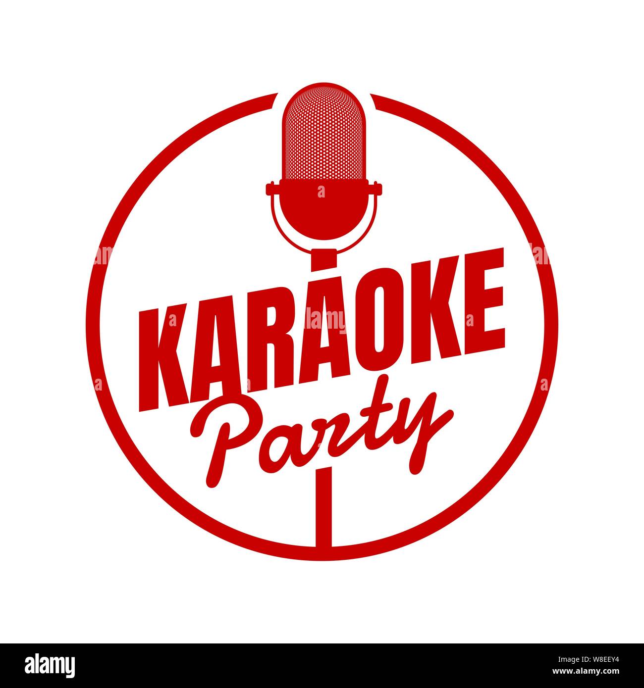 Karaoke singen Party Nacht Live-Show öffnen mike Zeichen. Vintage-Mikrofon im roten Kreis. Retro mic Vektor Musik Nachtleben Event Illustration für Musik Poster Stock Vektor