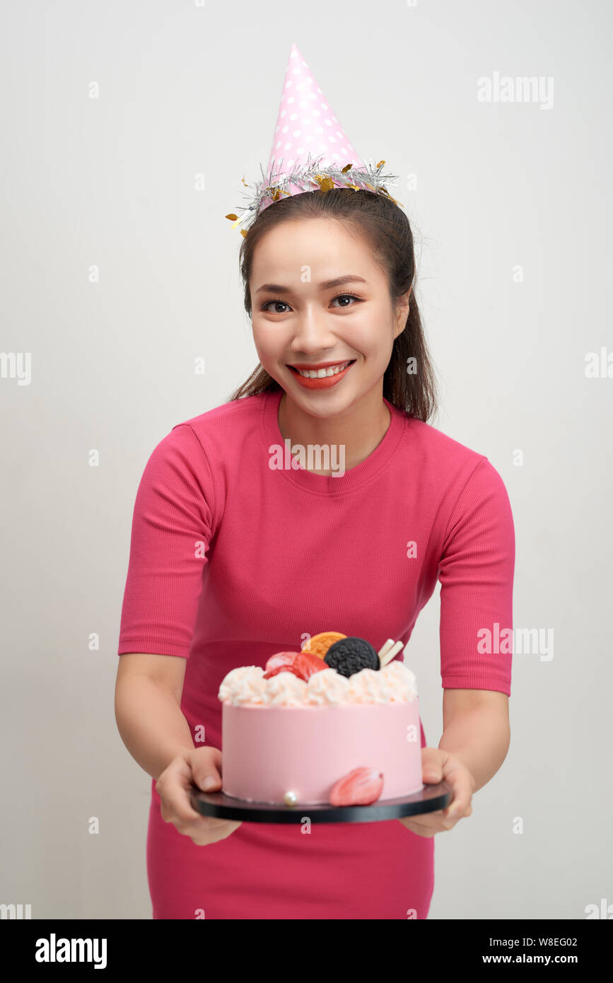 Asiatische geburtstag Mädchen auf Kamera mit Lächeln. Stockfoto