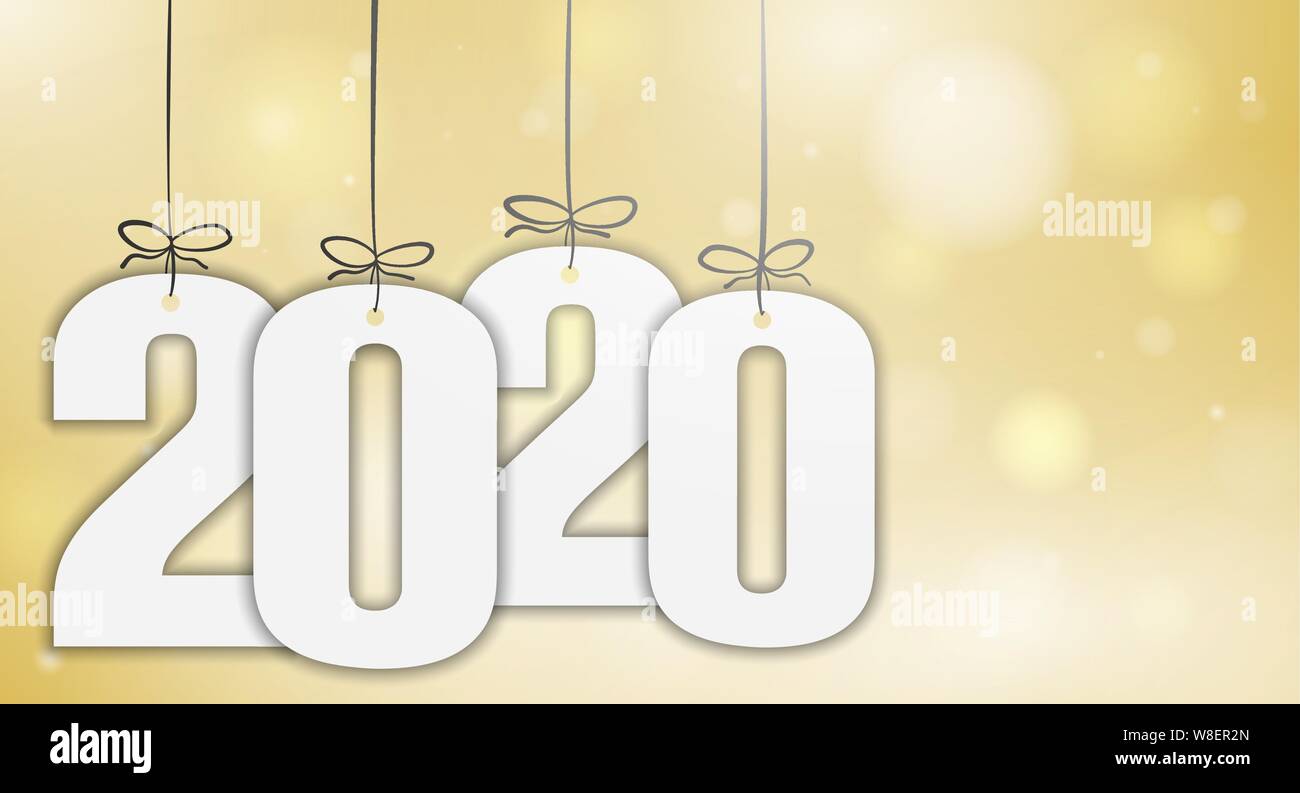 2020 Neue Jahr Grußkarte mit goldenen bokeh Hintergrund Vector Illustration Stock Vektor