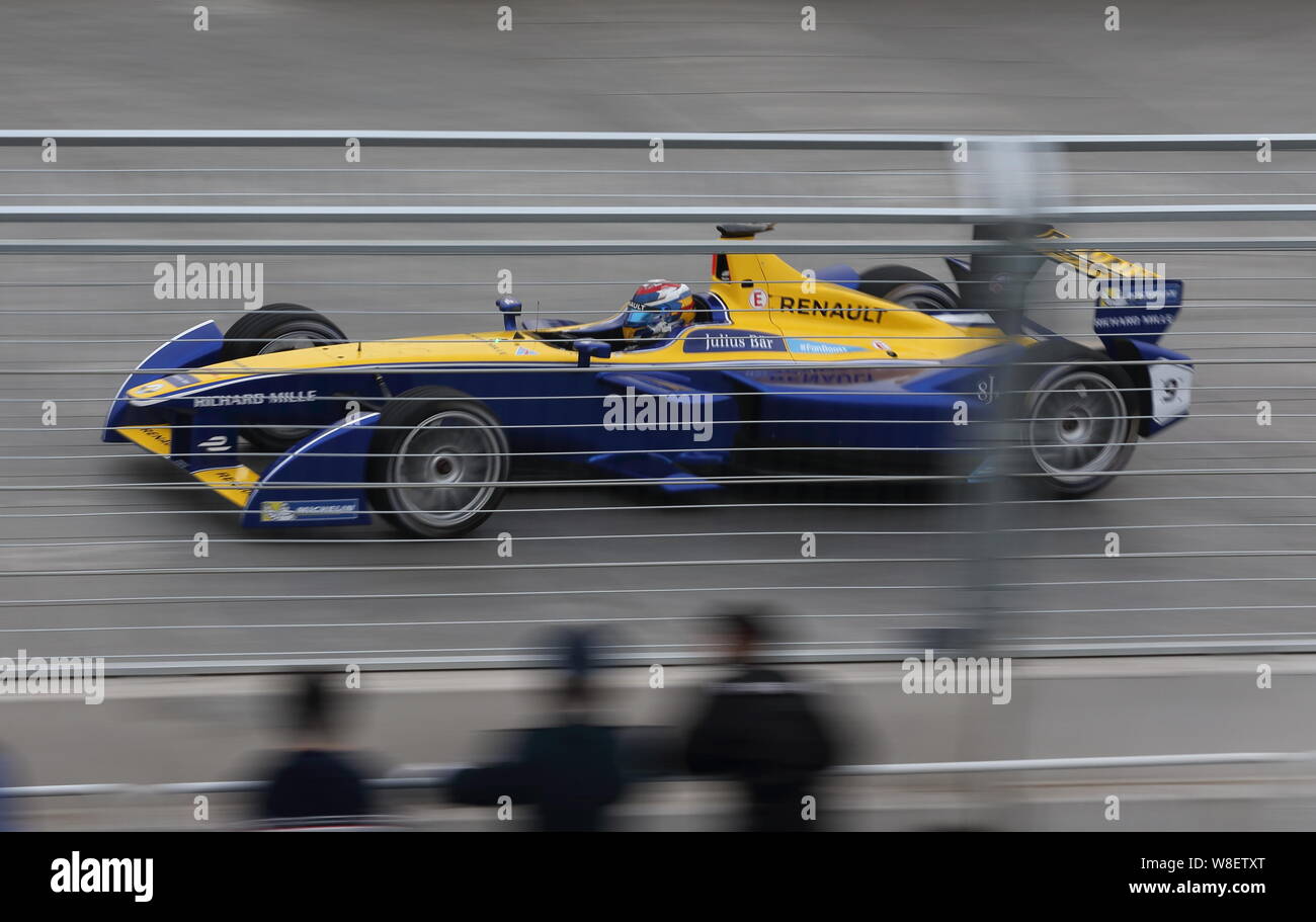 Schweizer Fahrer Sebastien Buemi e. dämmen - Formel Renault E-Team konkurriert in der Beijing ePrix während der FIA Formel E Meisterschaft racing Serie im Stockfoto