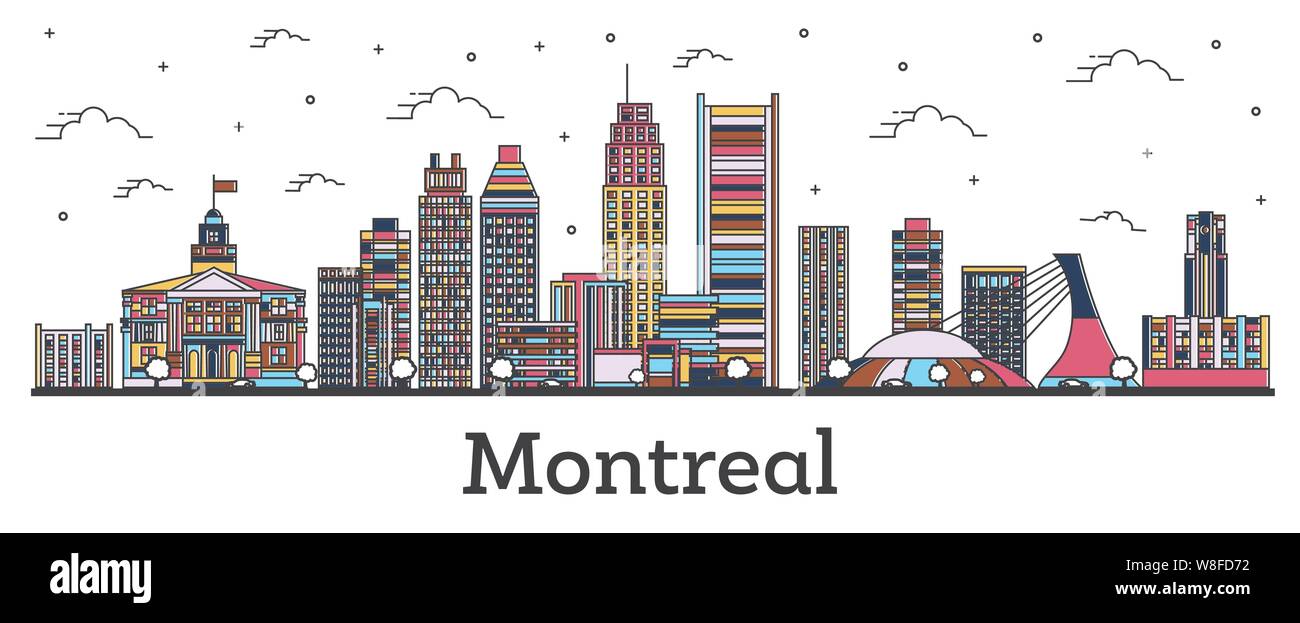Überblick Montreal Canada City Skyline mit Farbe Gebäude isoliert auf Weiss. Vector Illustration. Montreal Stadtbild mit Sehenswürdigkeiten. Stock Vektor