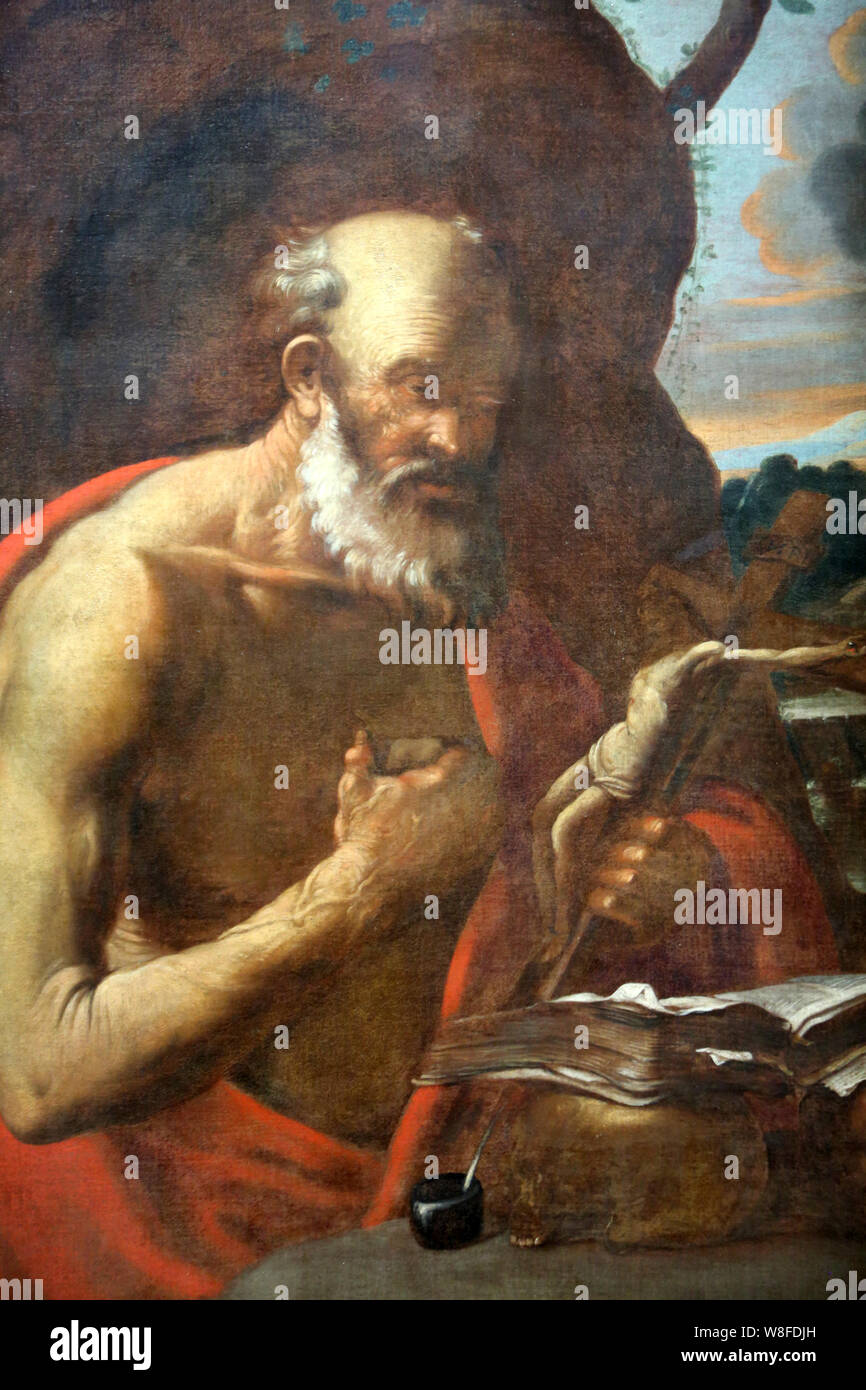 Saint-jérôme pénitent. Italie, d'après Guido Reni. Musée Municipal du Monastère royal de Brou. Bourg-en-Bresse. Stockfoto