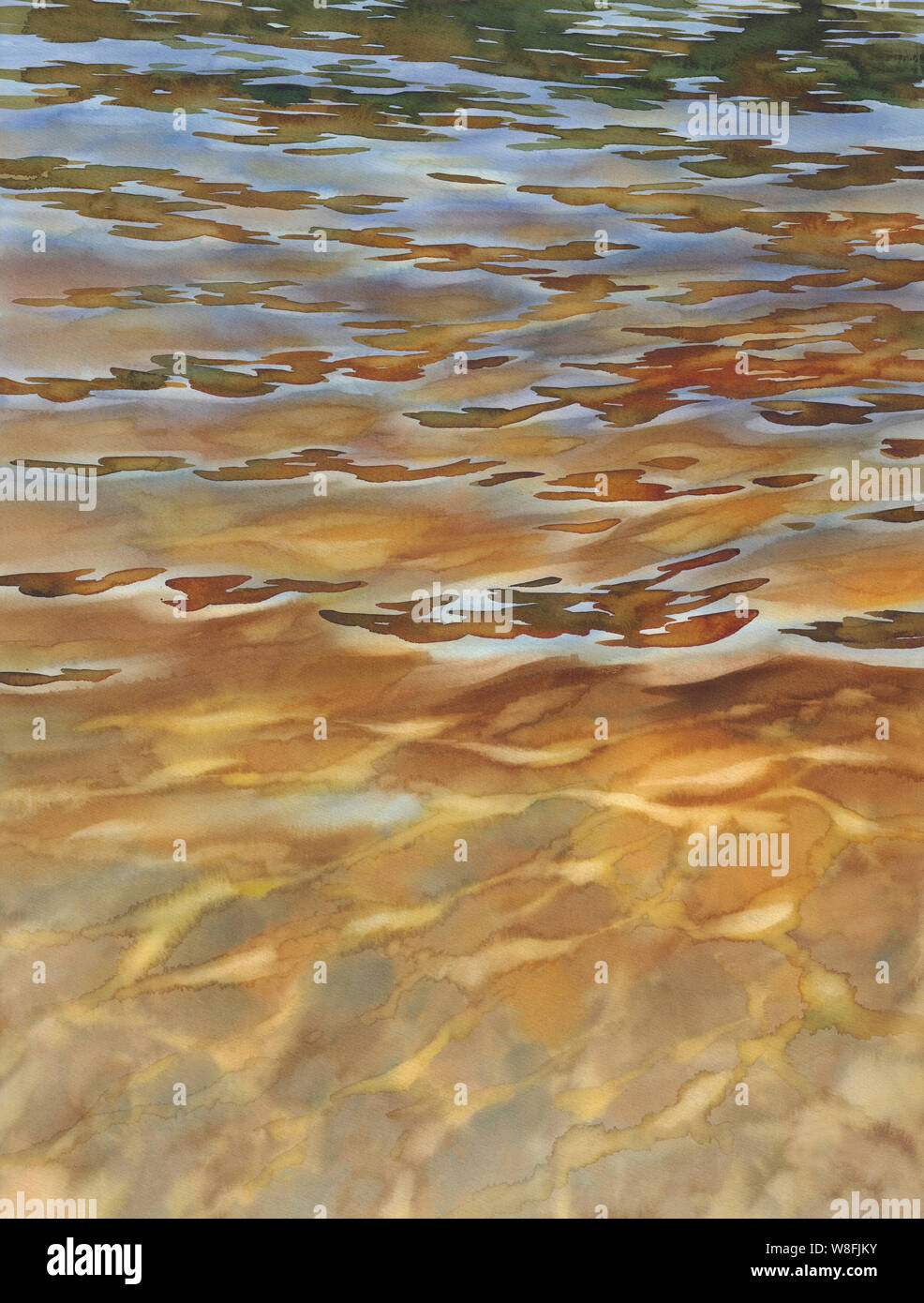 Sonnig mit transparenten Wellen Aquarell Hintergrund. Zusammenfassung Hintergrund Stockfoto