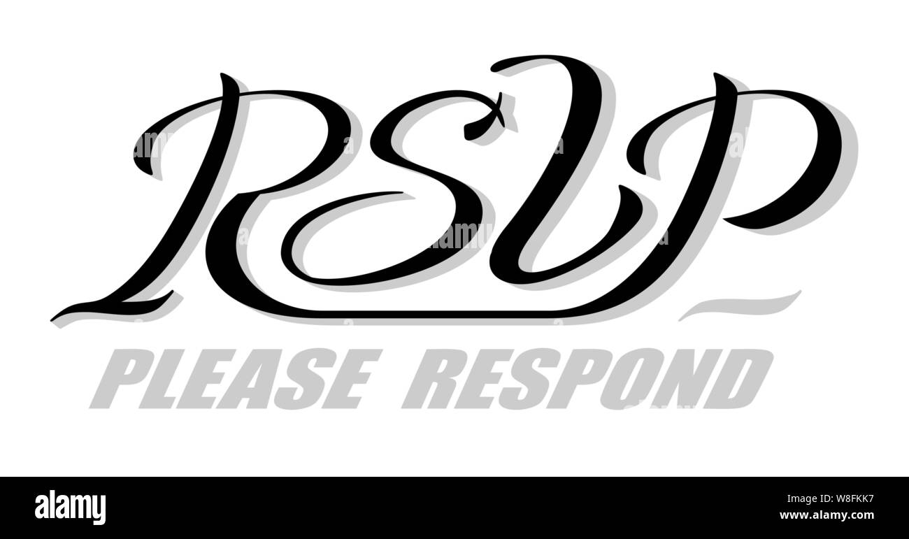 Hand gezeichnet Pinsel Kalligraphie Schrift RSVP. Handschriftliche isoliert Phrase Bitte antworten Sie mit Schatten Stock Vektor