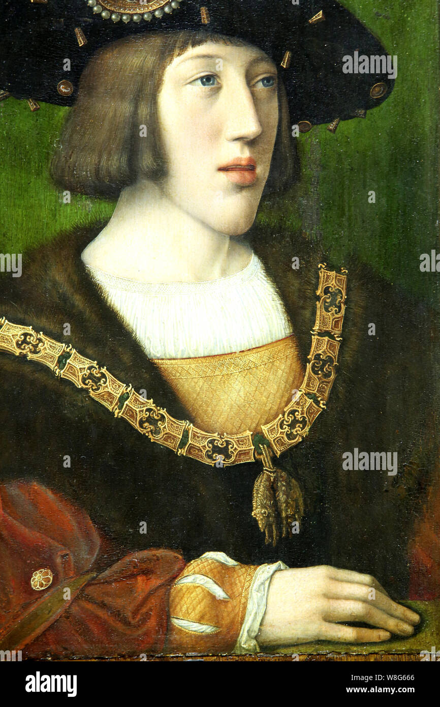 Portrait de Charles Quint. 1516. Bernard van Orley. Huile sur Bois. Musée Municipal du Monastère royal de Brou. Bourg-en-Bresse. Stockfoto