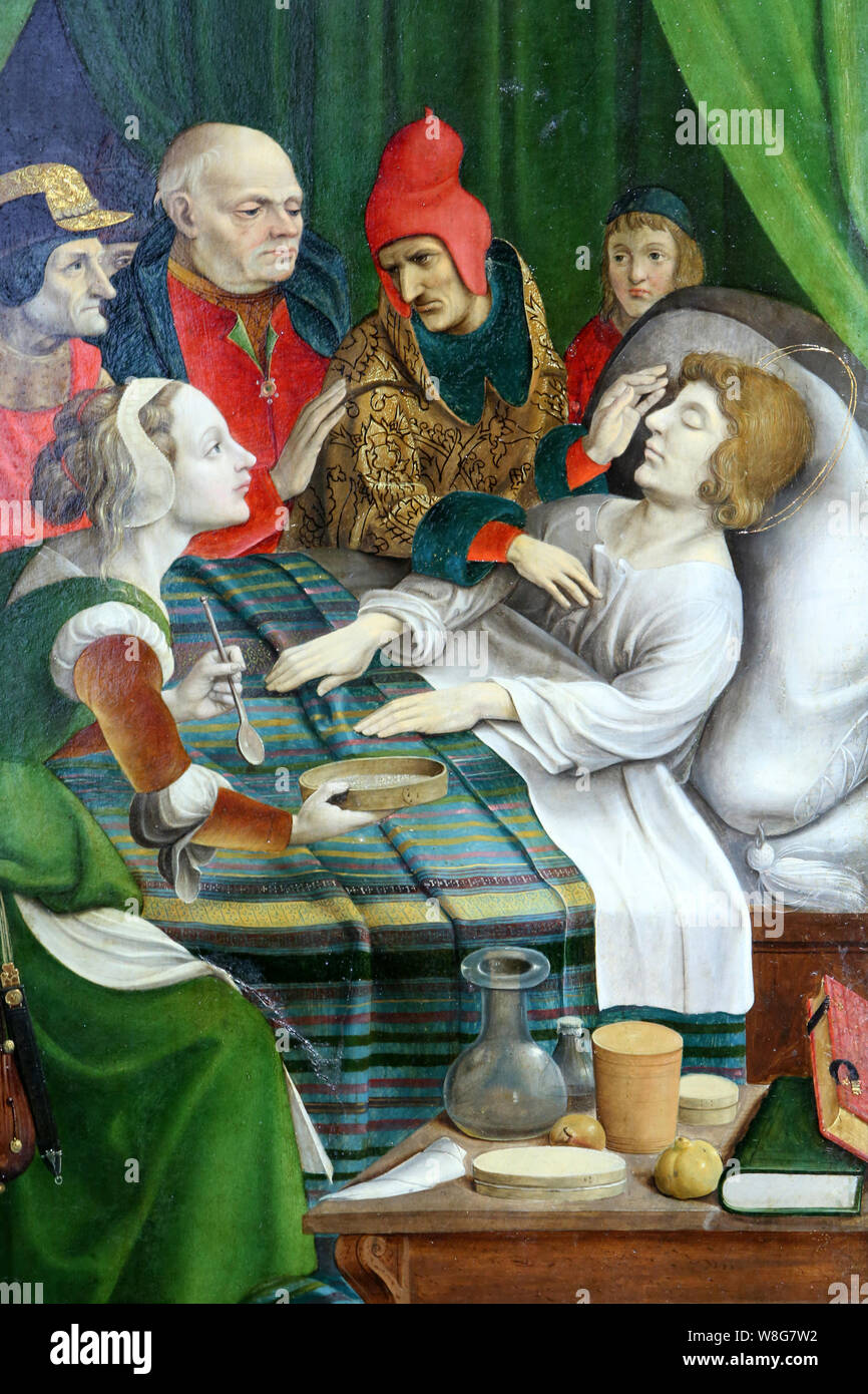 Triptyque de la vie de Saint-Jérôme. 1518. Grégoire Guerard. Musée Municipal du Monastère royal de Brou. Bourg-en-Bresse. Stockfoto