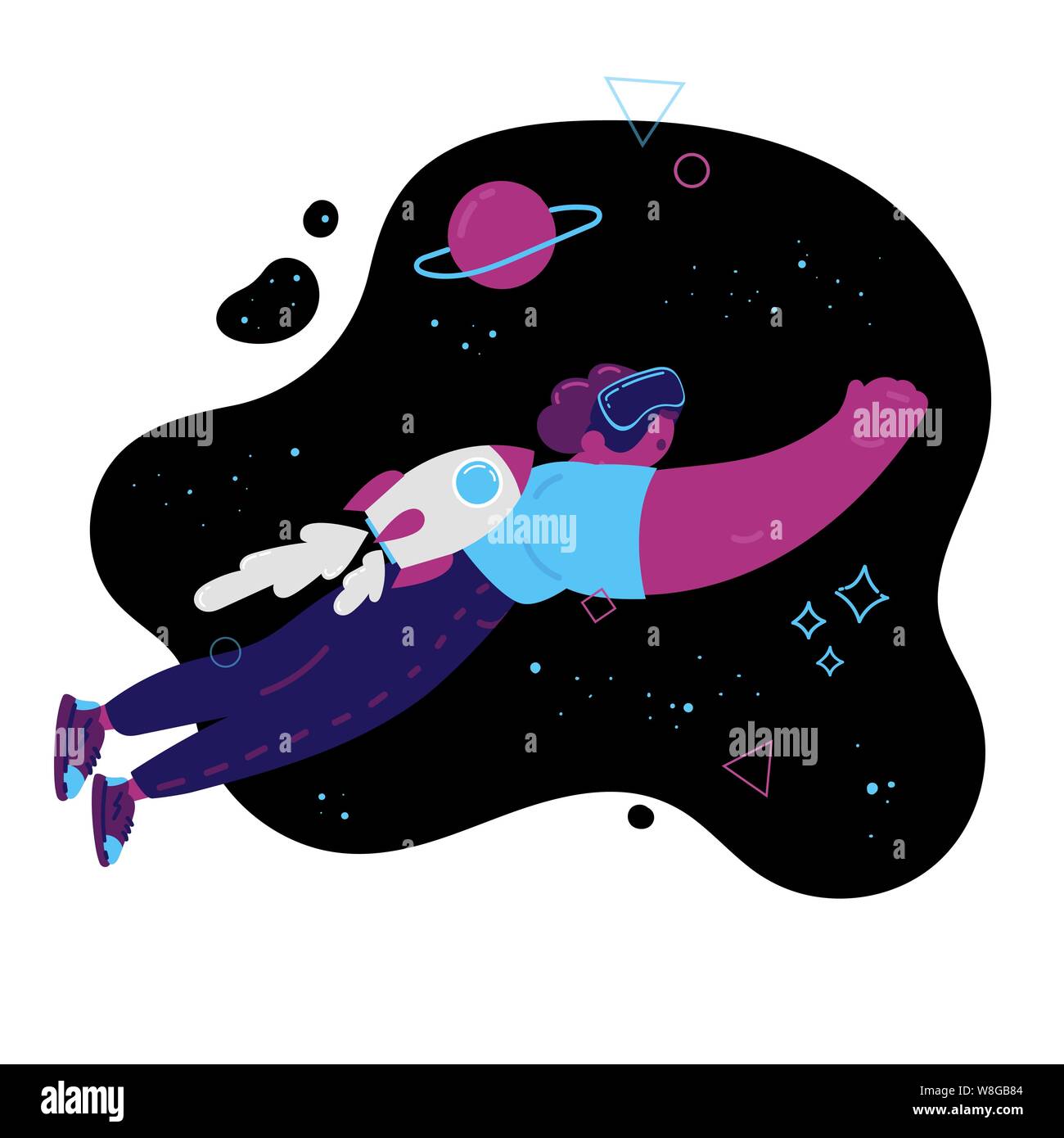 Begeisterte Menschen mit einem virtuellen realityVR Headset Stock Vektor