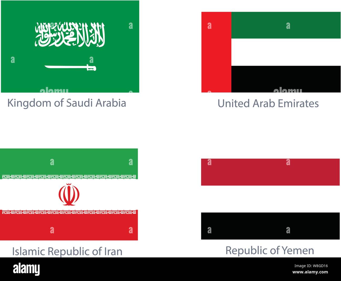 Saudi-arabien Flagge Jemen Flagge Iran Flagge VEREINIGTE ARABISCHE EMIRATE  Flagge Stock-Vektorgrafik - Alamy