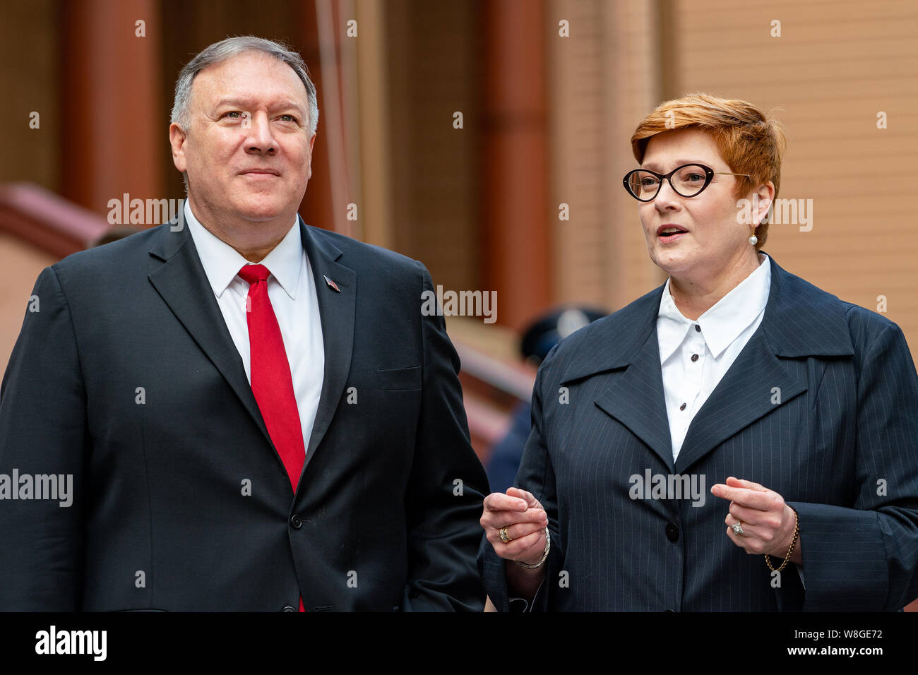 Staatssekretär Michael R. Pompeo nimmt an einem Treffen mit dem australischen Außenminister Payne ​At das Parlament von New South Wales House, Old Member Lounge Stockfoto