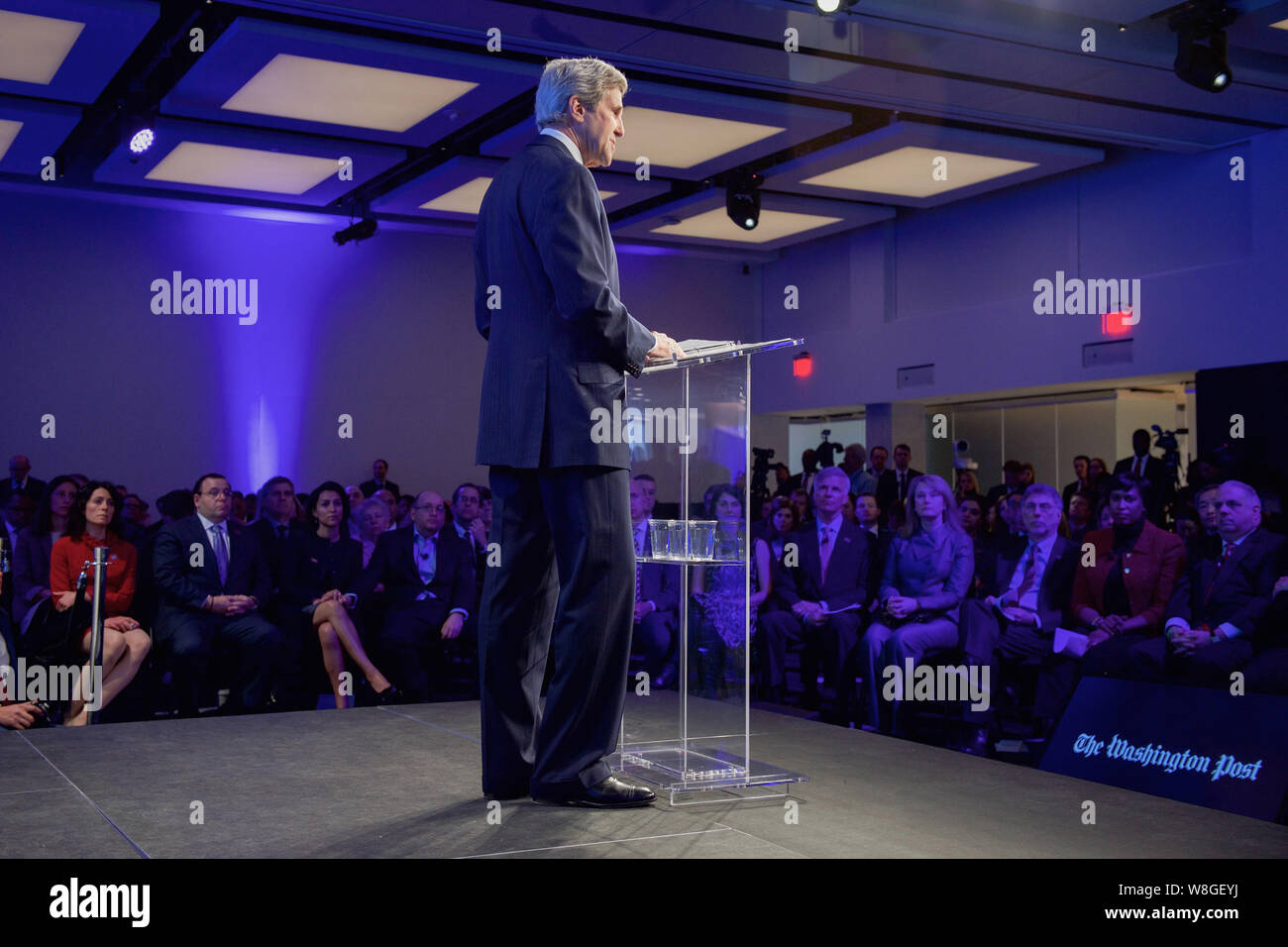 Sekretär Kerry spricht über Pressefreiheit und seine Arbeit zu befreien Jason Rezaian an einer Zeremonie zu widmen einen neuen Hauptsitz in der Washington Post - Januar 2 Stockfoto