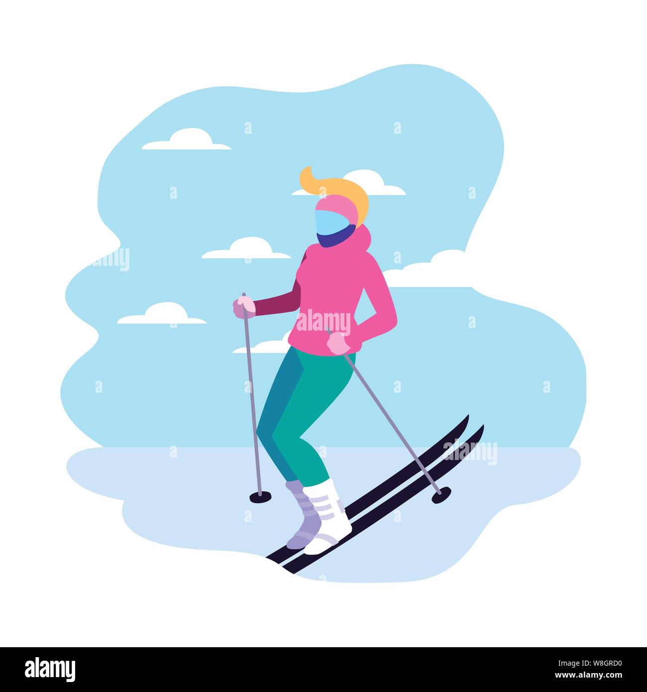 Frau Ski extreme Sport und Lifestyle Vector Illustration Stock Vektor