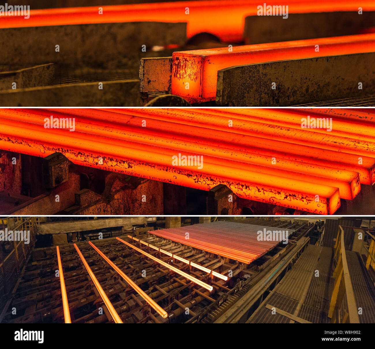 Hot square Stahl blühen auf der Roll-Tabelle. Collage aus Bildern. Stockfoto