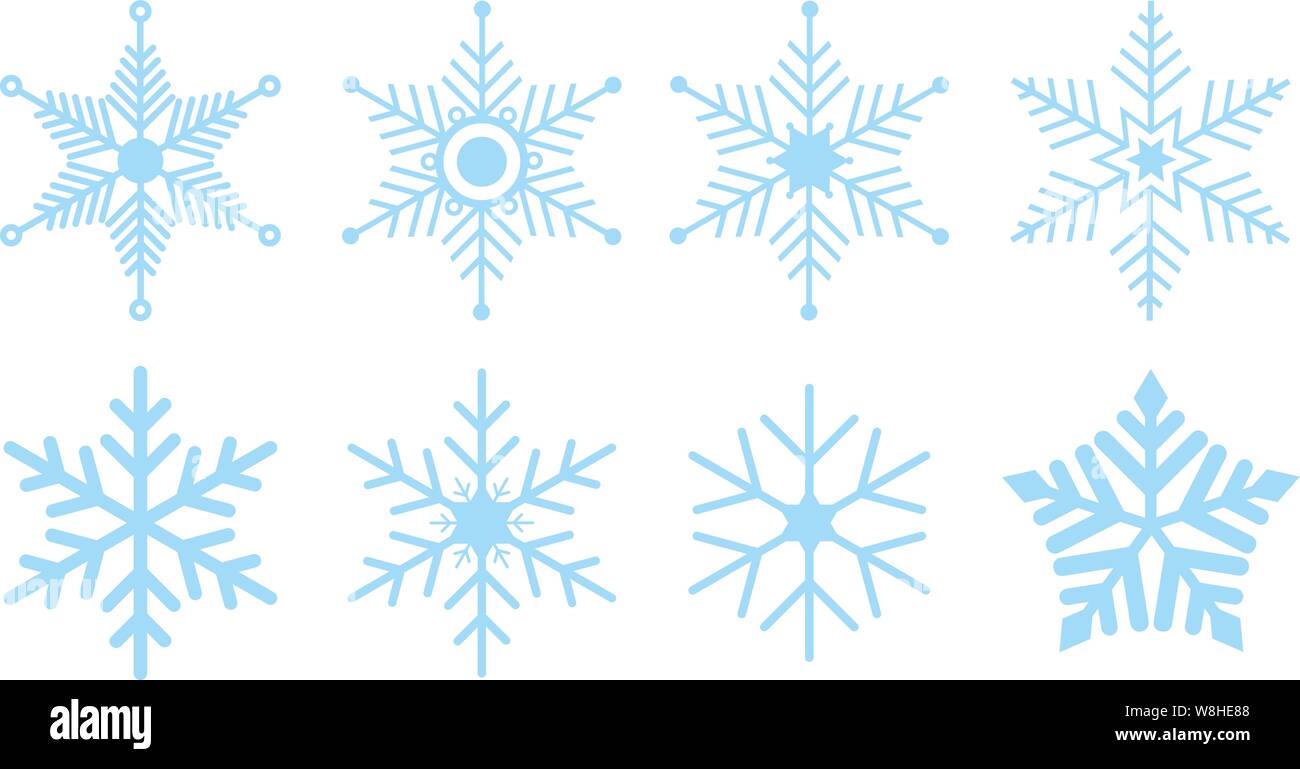 Satz von Schneeflocke Ice Crystal Icons oder Symbole Vector Illustration Stock Vektor