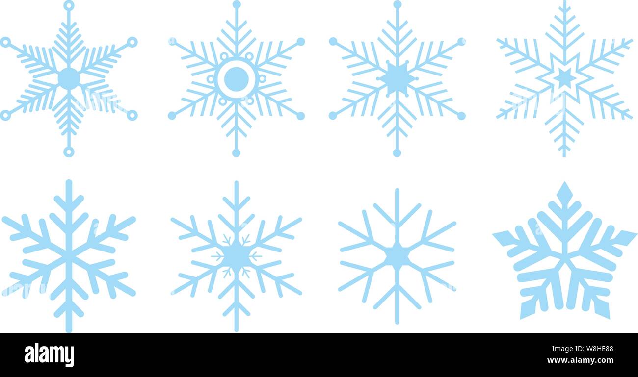 Satz von Schneeflocke Ice Crystal Icons oder Symbole Vector Illustration Stock Vektor