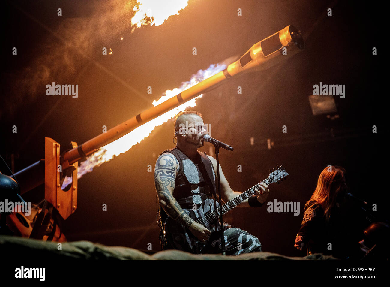 Sabaton live auf der Bühne beim BLOODSTOCK Open Air Festival, UK, 9. August 2019. Stockfoto