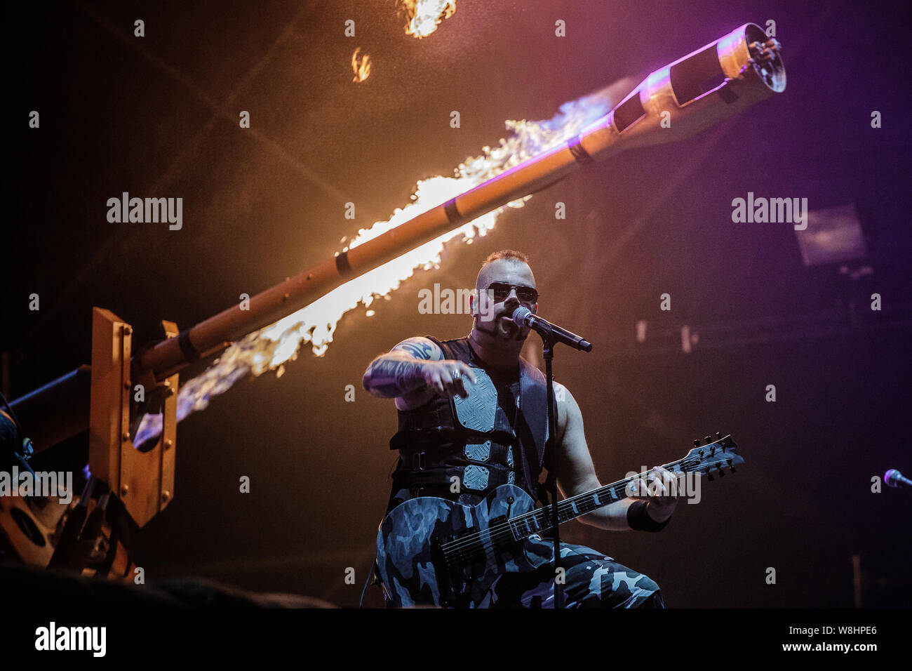 Sabaton live auf der Bühne beim BLOODSTOCK Open Air Festival, UK, 9. August 2019. Stockfoto