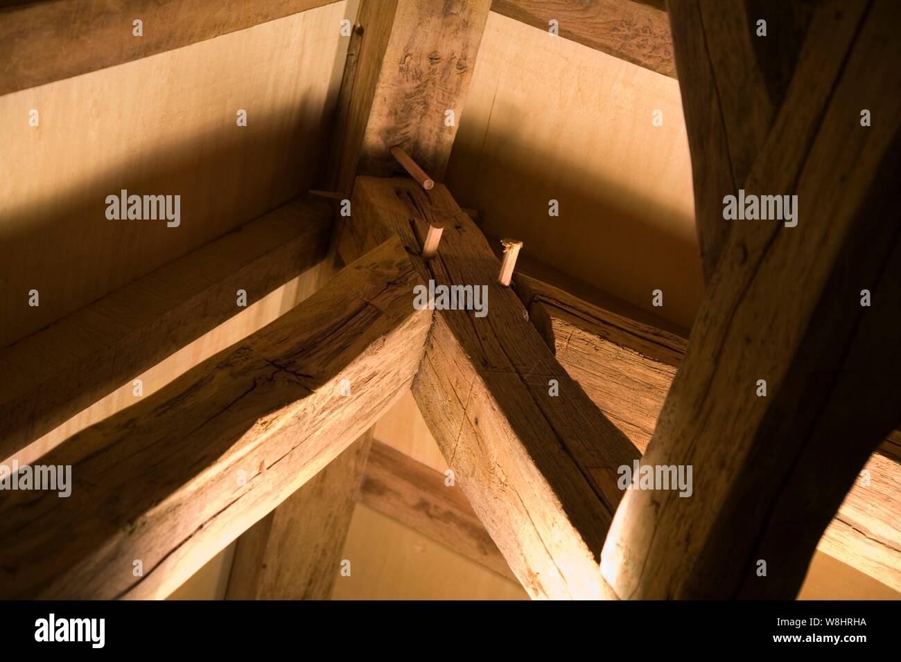 Holzbalken und Rafter, Troyes, Frankreich. Stockfoto