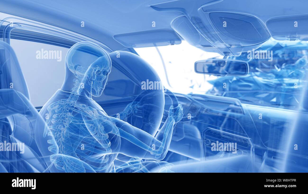 Airbag ausgelöst in Car Crash, computer Abbildung. Stockfoto