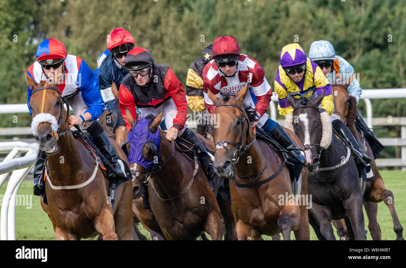 Einen Moment aus dem 'Edgen Murray Handicap', Musselburgh Racecourse, 9. August 2019. Stockfoto