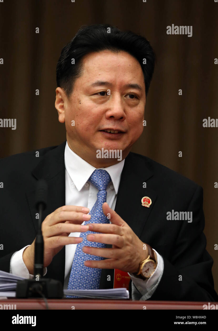 ------ Li Xiaopeng, Gouverneur der Provinz Shanxi, der Sohn des ehemaligen Premiers Li Peng, besucht eine Diskussion im Plenum der zweiten Tagung des 12. Na Stockfoto