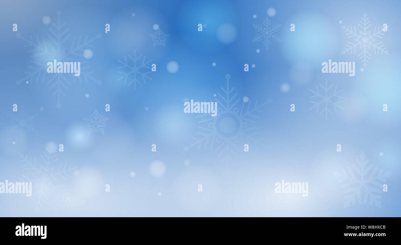 Blue Winter bokeh Hintergrund mit Schneeflocken und glühenden kreisrunden Licht Vector Illustration Stock Vektor