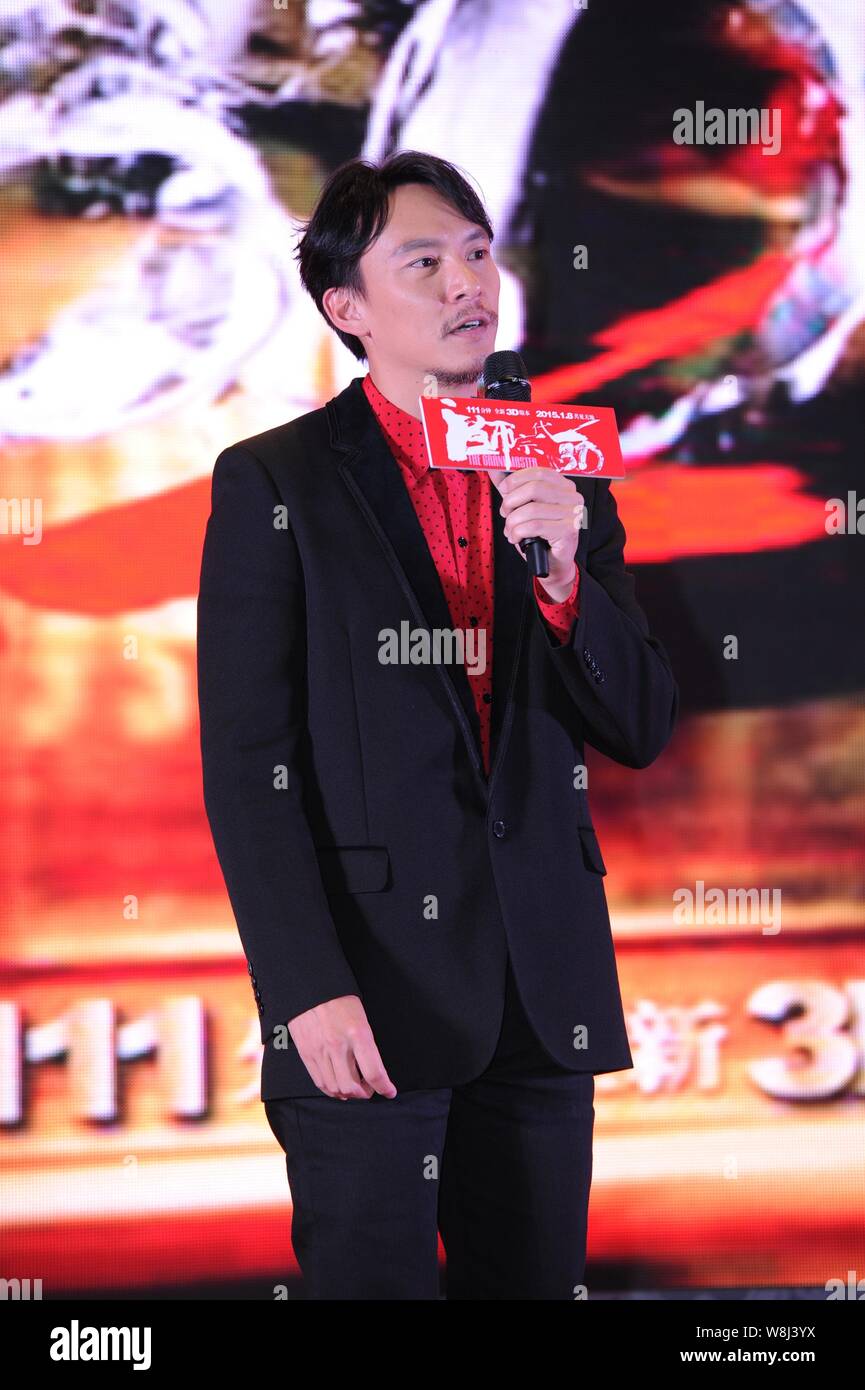 Taiwanesische Schauspieler Chang Chen spricht bei einer Pressekonferenz für seinen Film "Der Großmeister 3D' in Shanghai, China, 4. Januar 2015. Stockfoto