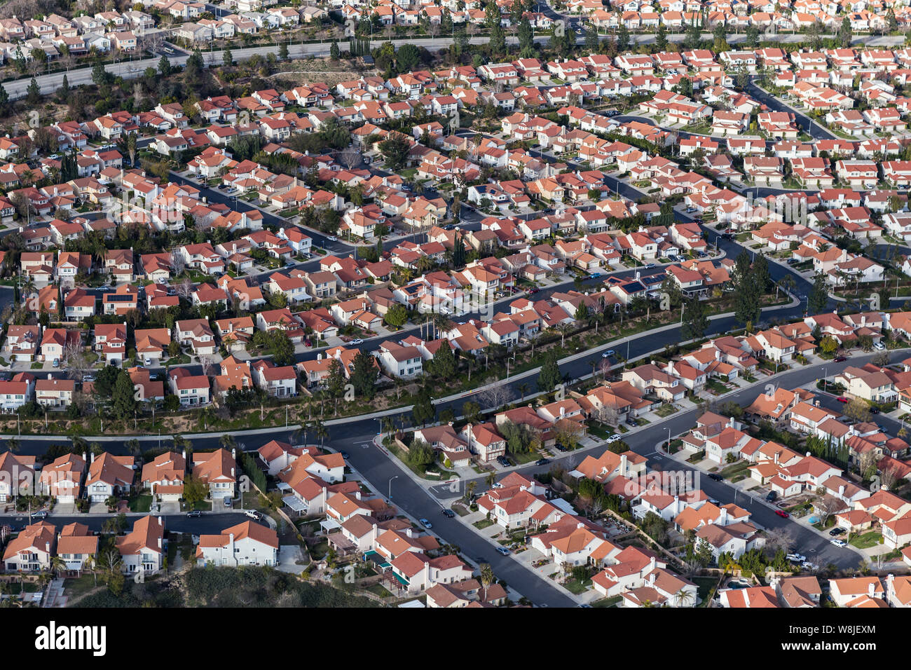 Luftaufnahme von suburban San Fernando Valley Gehäuse im Porter Ranch Bereich von Los Angeles, Kalifornien. Stockfoto