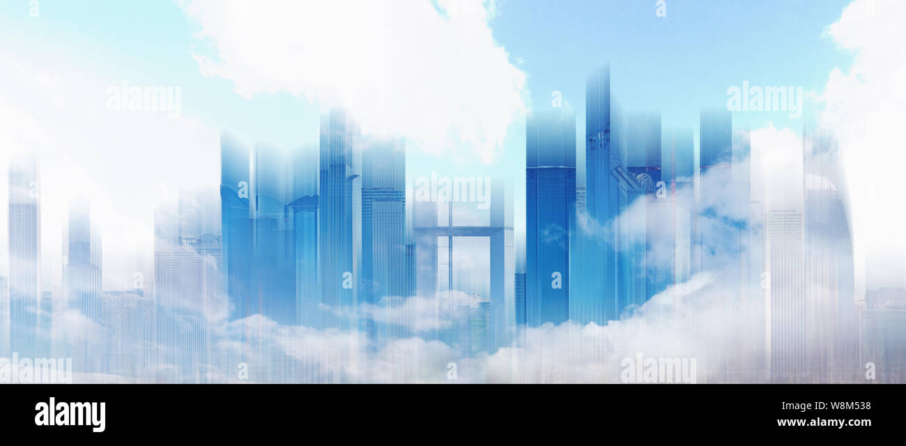 Abstract Skyline der Stadt in blauer Himmel und weiße Wolken. Abstrakte Stadt Hintergrund Stockfoto