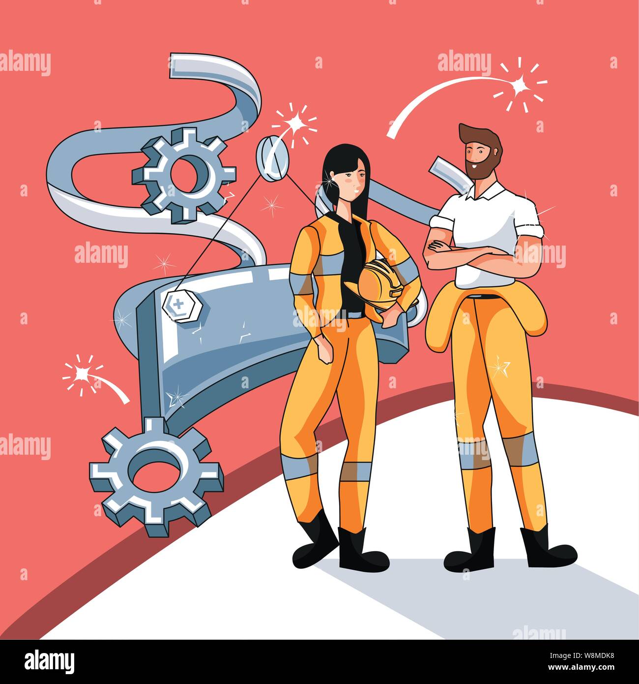 Happy Tag der Arbeit label Arbeitnehmer Bau und Dekoration Vector Illustration Design Stock Vektor