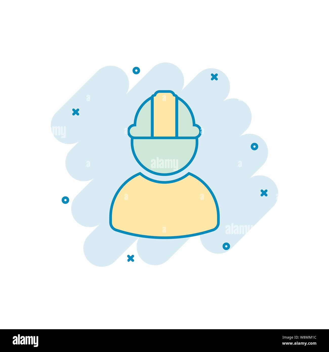 Bauarbeiter Symbol im Comic-stil. Factory Mitarbeiter vektor Cartoon Illustration auf weißem Hintergrund isoliert. Architekt Manager Business Konzept Stock Vektor