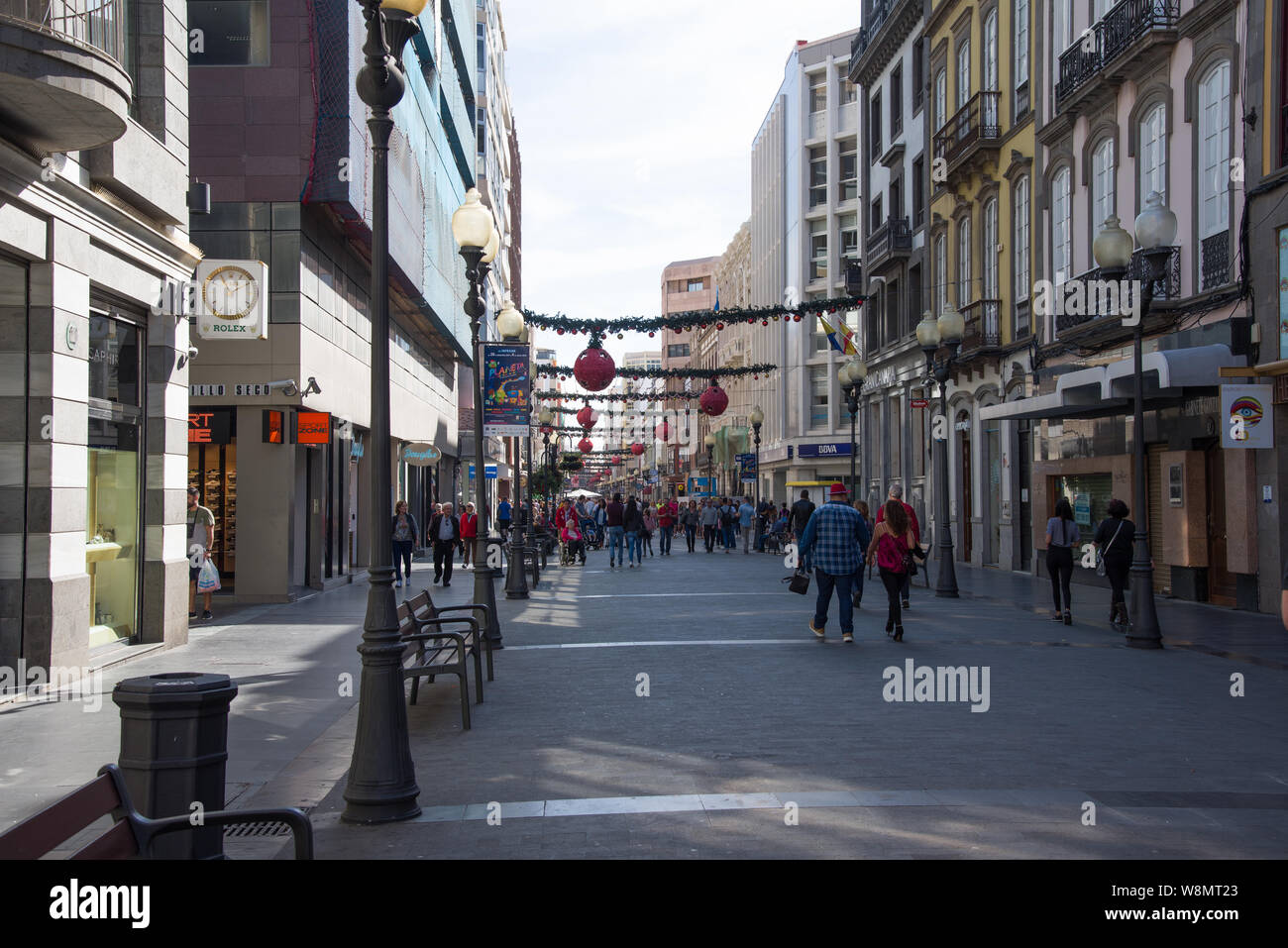 Las Palmas, Gran Canaria, Spanien - 31. Dezember 2017. Wichtigste Einkaufsstraße Calle Triana in der Hauptstadt von Gran Canaria. Stockfoto