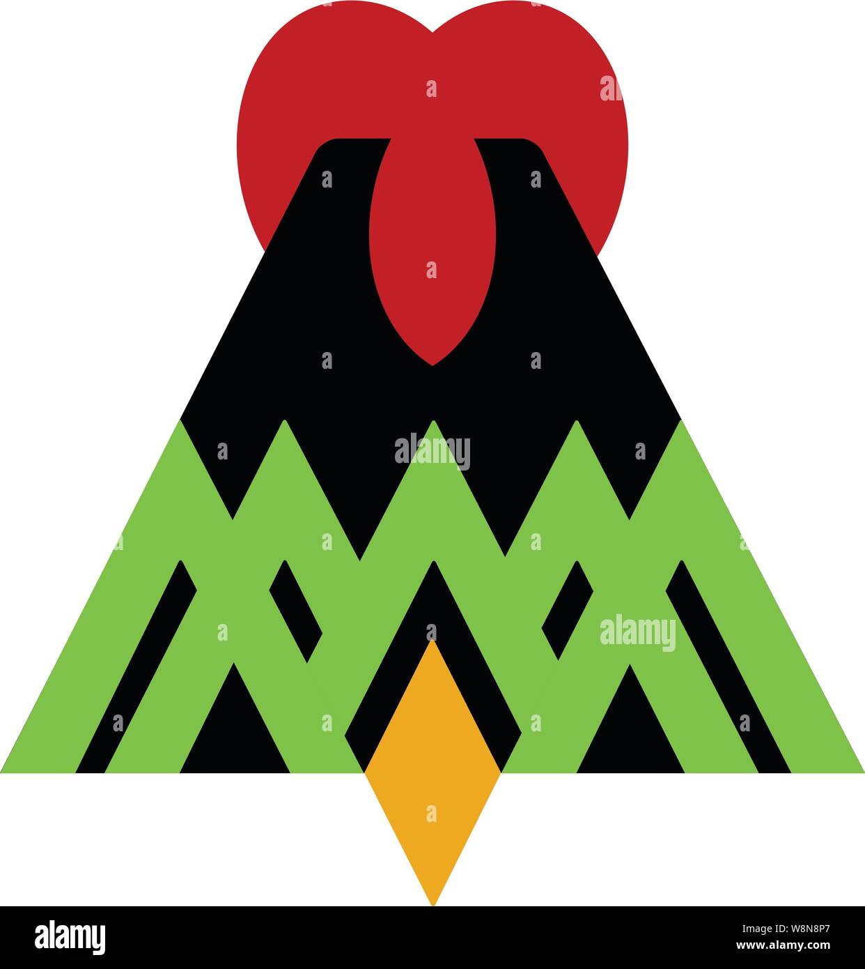Wärme verformen Lava aus dem Vulkan umgeben von grünen Bäumen. Logo style Stock Vektor