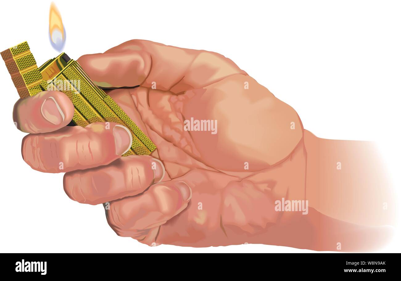 Beleuchtung leichter und eine gelbe Flamme empor aus dem Zigarettenanzünder Stock Vektor
