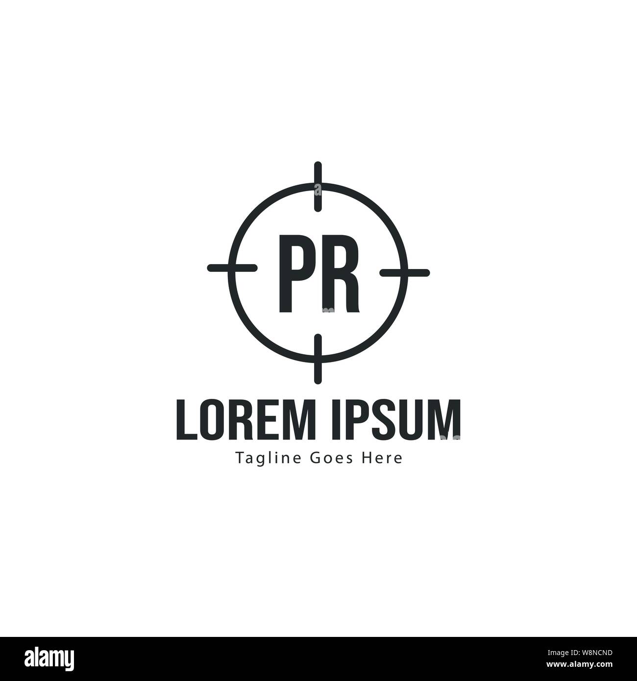 Erste PR-logo Vorlage mit modernen Rahmen. Minimalistische PR schreiben logo Vector Illustration Design Stock Vektor