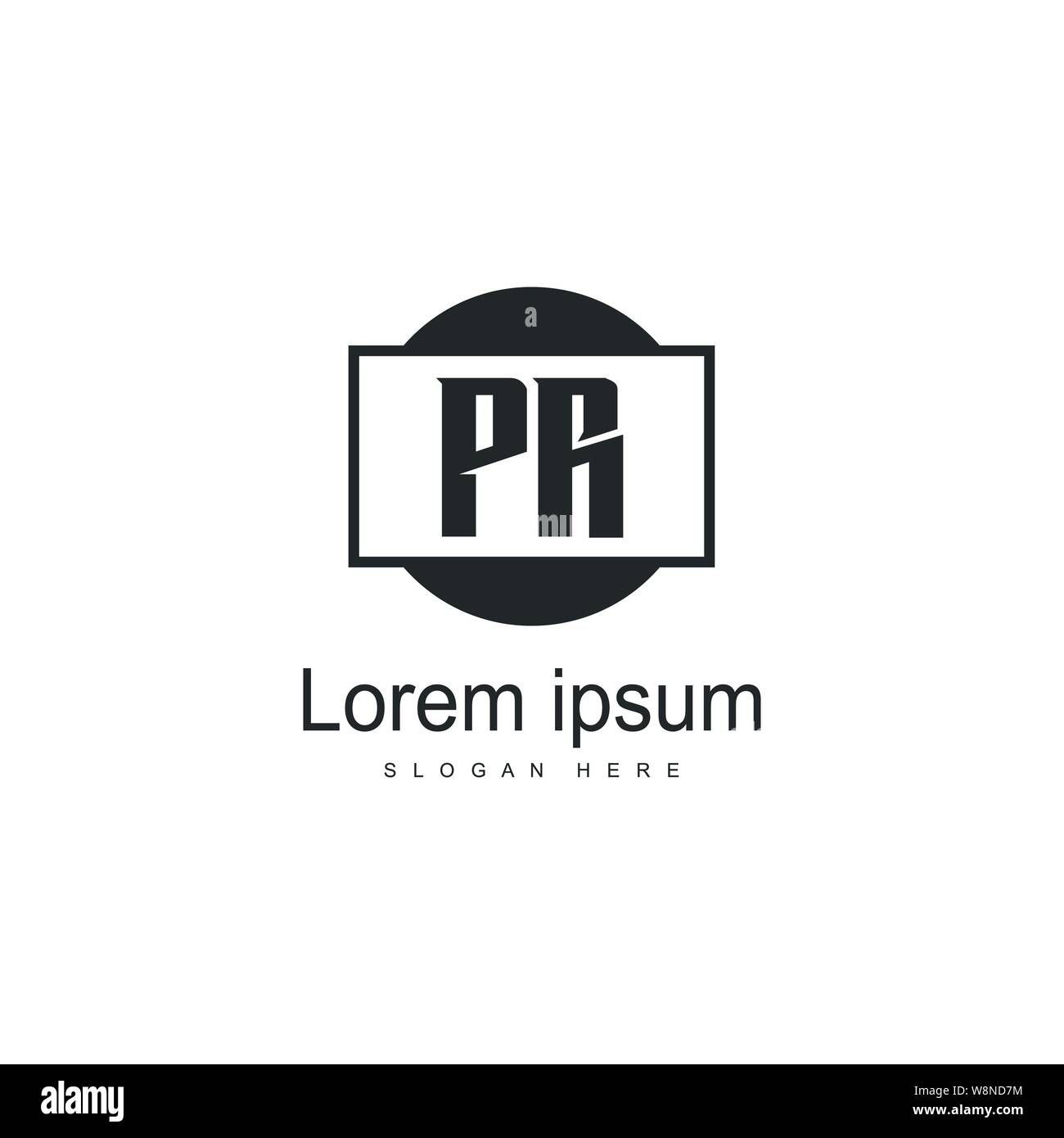 Erste PR-logo Vorlage mit modernen Rahmen. Minimalistische PR schreiben logo Vector Illustration Design Stock Vektor