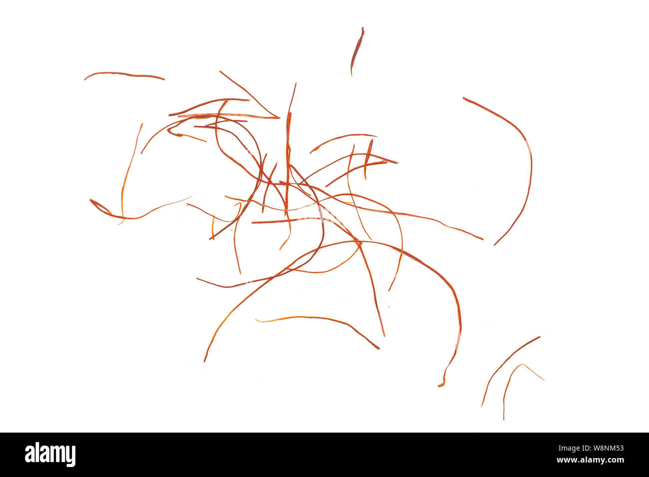 Menge ganzes red chili Threads flatlay auf weißem Hintergrund Stockfoto