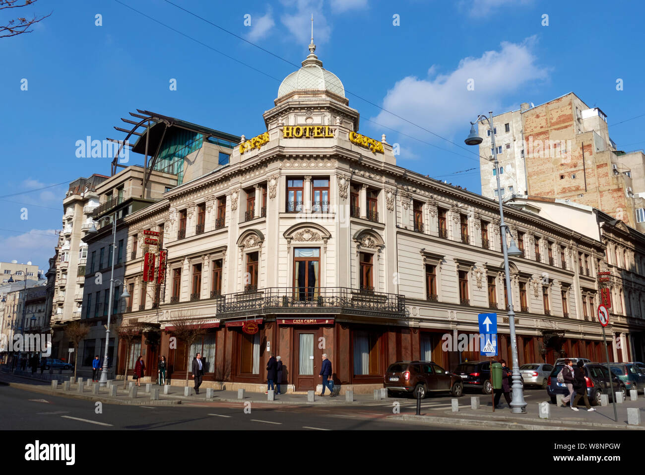 Casa Capșa ist ein historisches Restaurant, Café und Hotel in Bukarest, Rumänien. Stockfoto