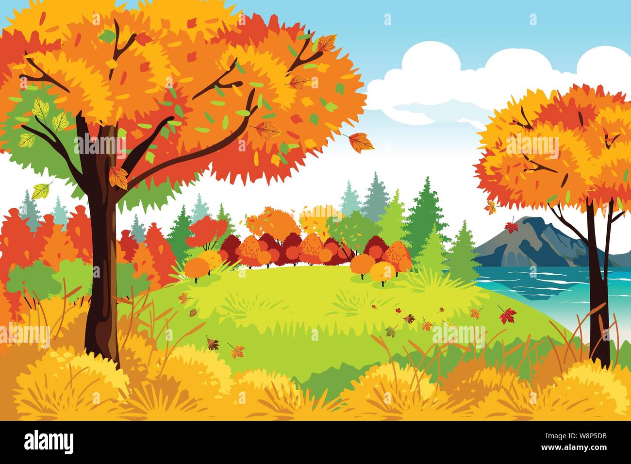 Ein Vektor Illustration der Schönen Herbst oder Herbst Jahreszeit Natur Landschaft Hintergrund Stock Vektor