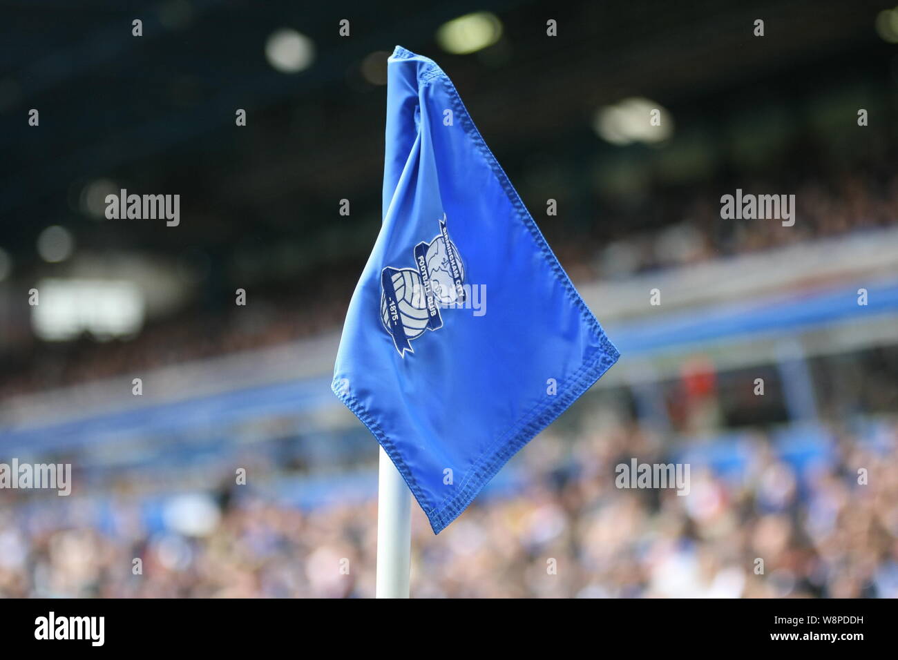 Birmingham, West Midlands, UK. 10 August, 2019. Eine Ecke Flagge während der Meisterschaft Befestigung zwischen Birmingham und Bristol City in der EFL-Meisterschaft. Stockfoto