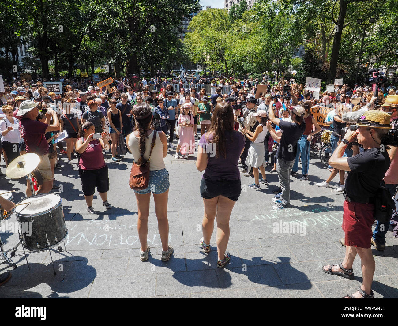 New York, NY, USA - 10. August 2019: "In der Nähe der Camps" Protest organisiert. Durch die Koalition von Aktivisten von COSECHA NYC und Erde NYC bei Gehalten Stockfoto