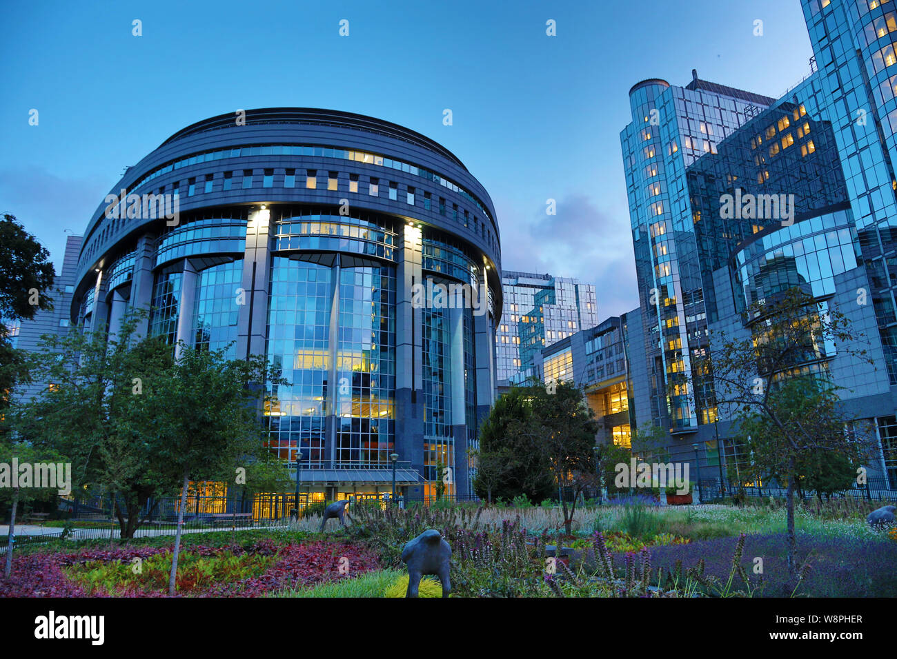 Paul Henri Spaak Gebäude im Plenarsaal des Europäischen Parlaments im Espace Leopold, Brüssel, Belgien Komplex Stockfoto
