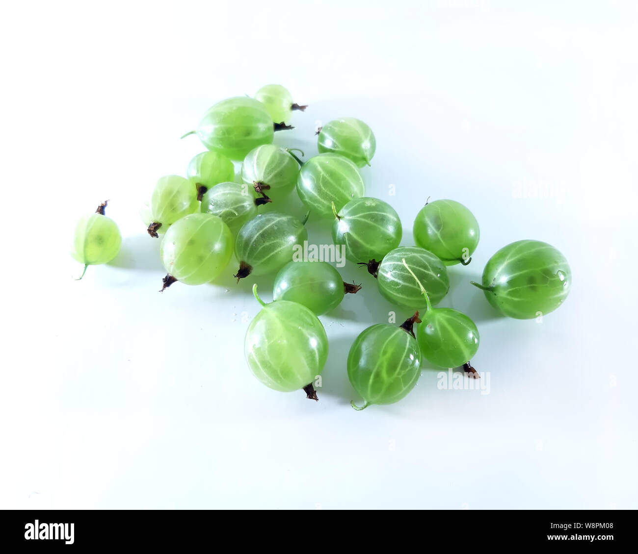 Grüne Stachelbeere, weißen Hintergrund. Vegetarisch, Diät Lebensmittel, Foto moderne Nahaufnahme Stockfoto