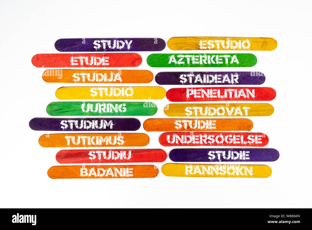 Das Konzept des Wortes Studie in verschiedenen Sprachen Stockfoto