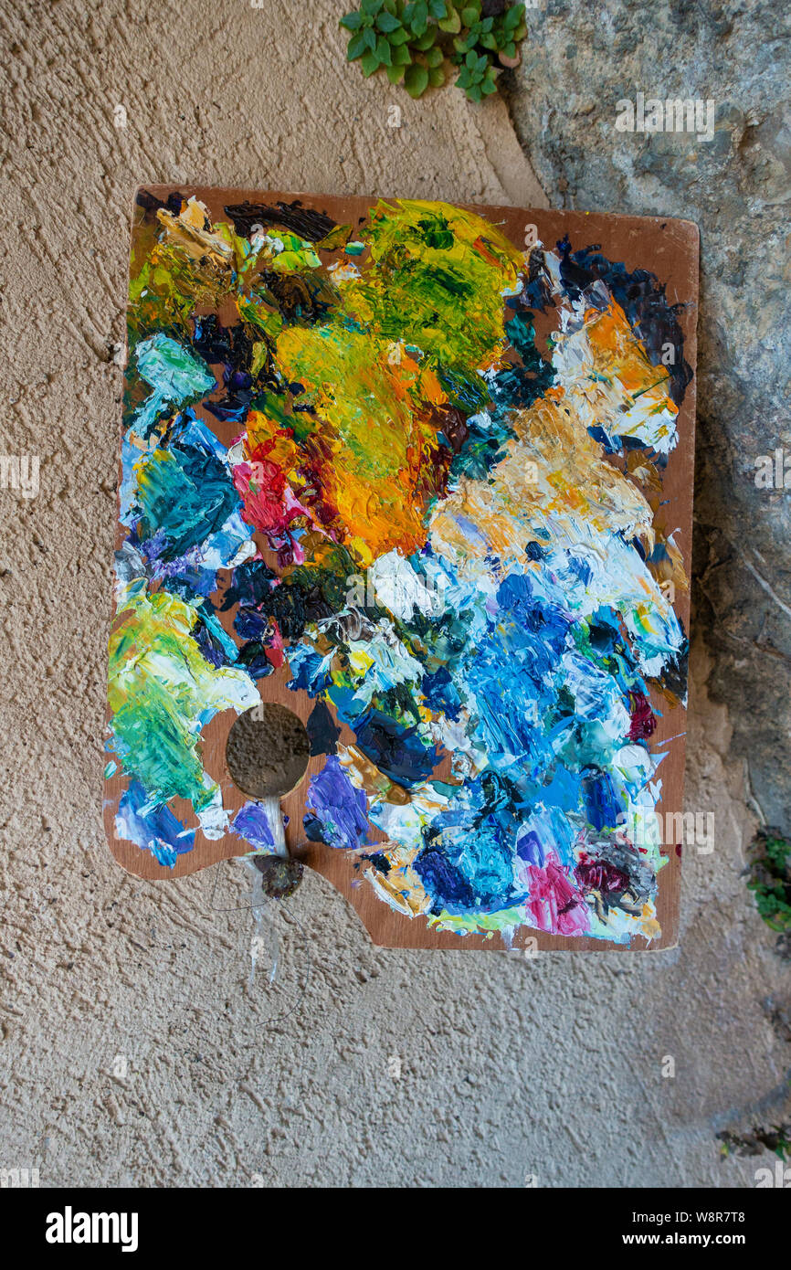 Bunte Künstler Farbpalette Stockfoto